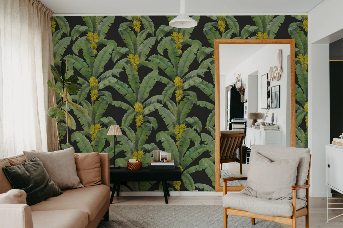 Banana Leaf, Black Mural Wallpaper - room preview 02