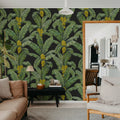 Banana Leaf, Black Mural Wallpaper - room preview 02