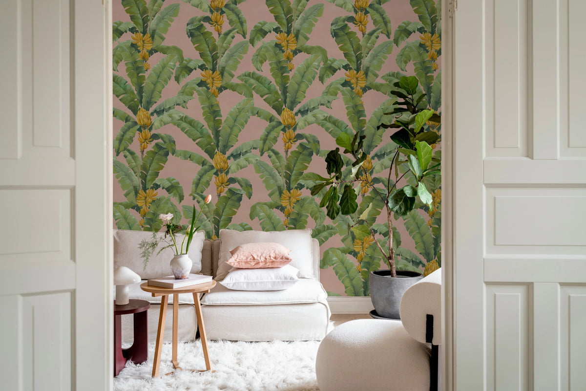Banana Leaf, Pink Mural Wallpaper - room preview 02