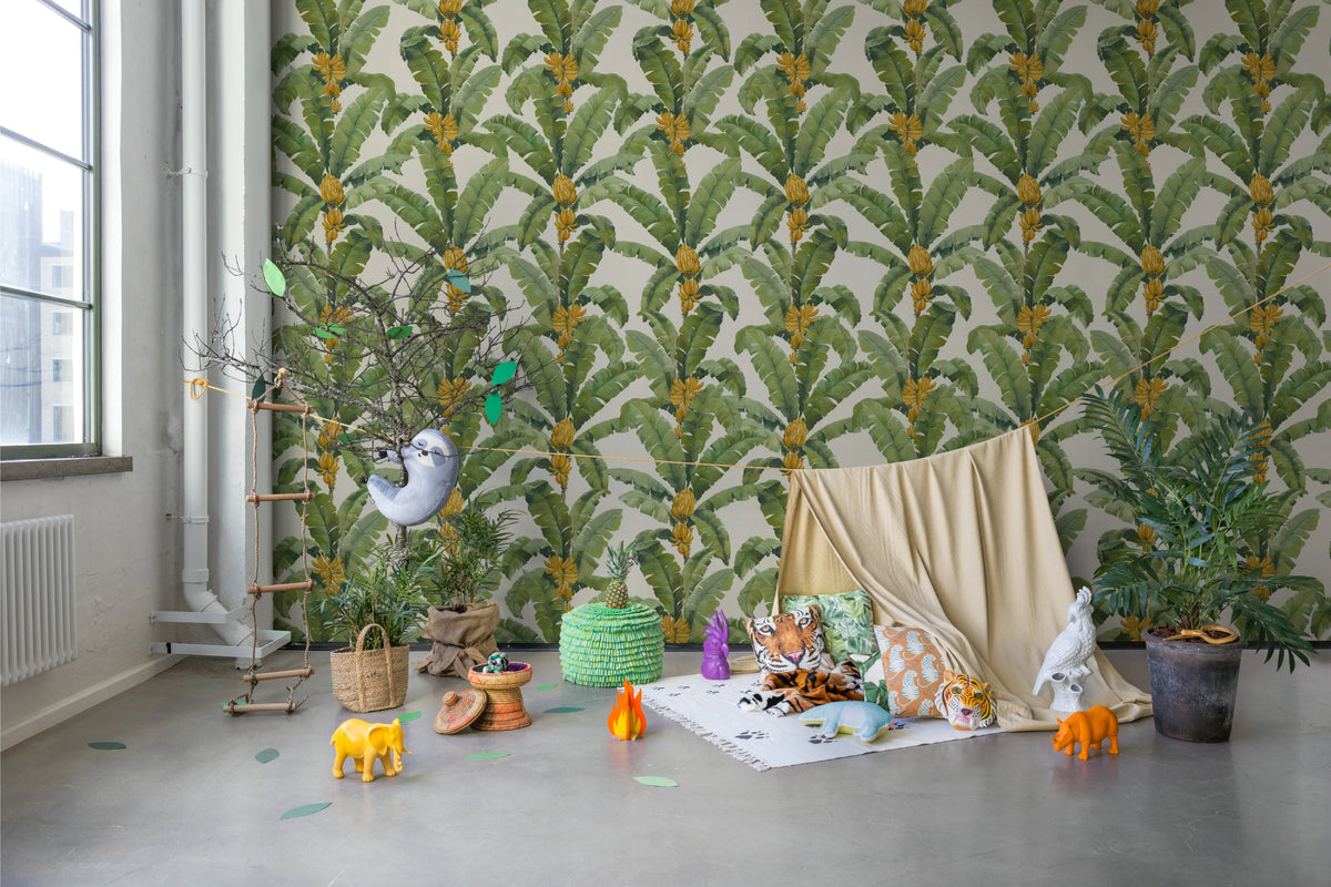 Banana Leaf, White Mural Wallpaper - room preview 02