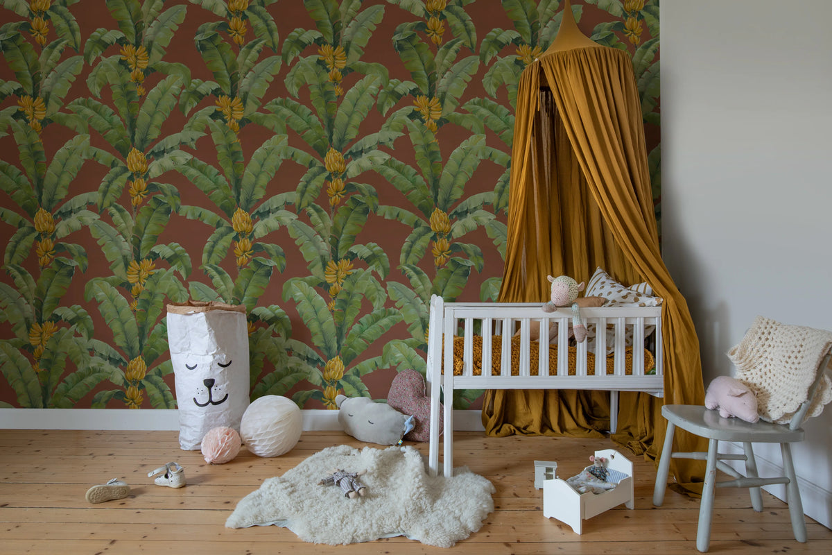 Banana Leaf, Burgundy Mural Wallpaper - room preview 02