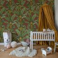 Banana Leaf, Burgundy Mural Wallpaper - room preview 02