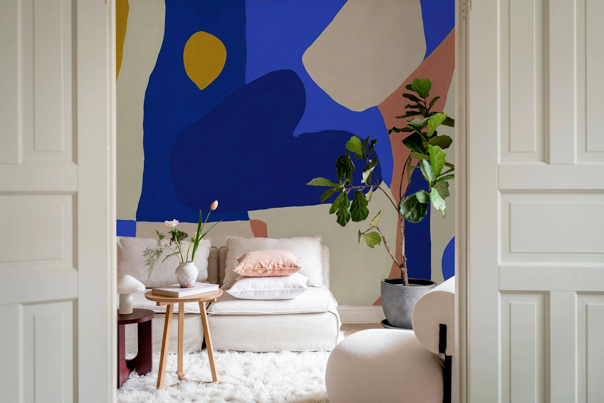 Shapes, Blue Mural Wallpaper - room preview 02