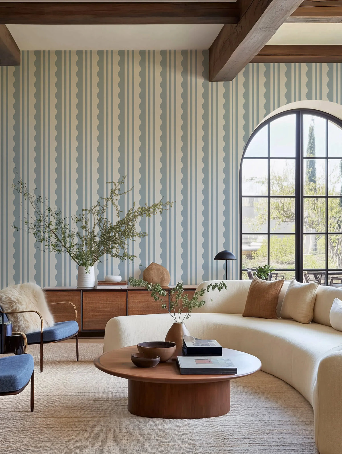 Wavy Stripe, Blue Mural Wallpaper - room preview 02