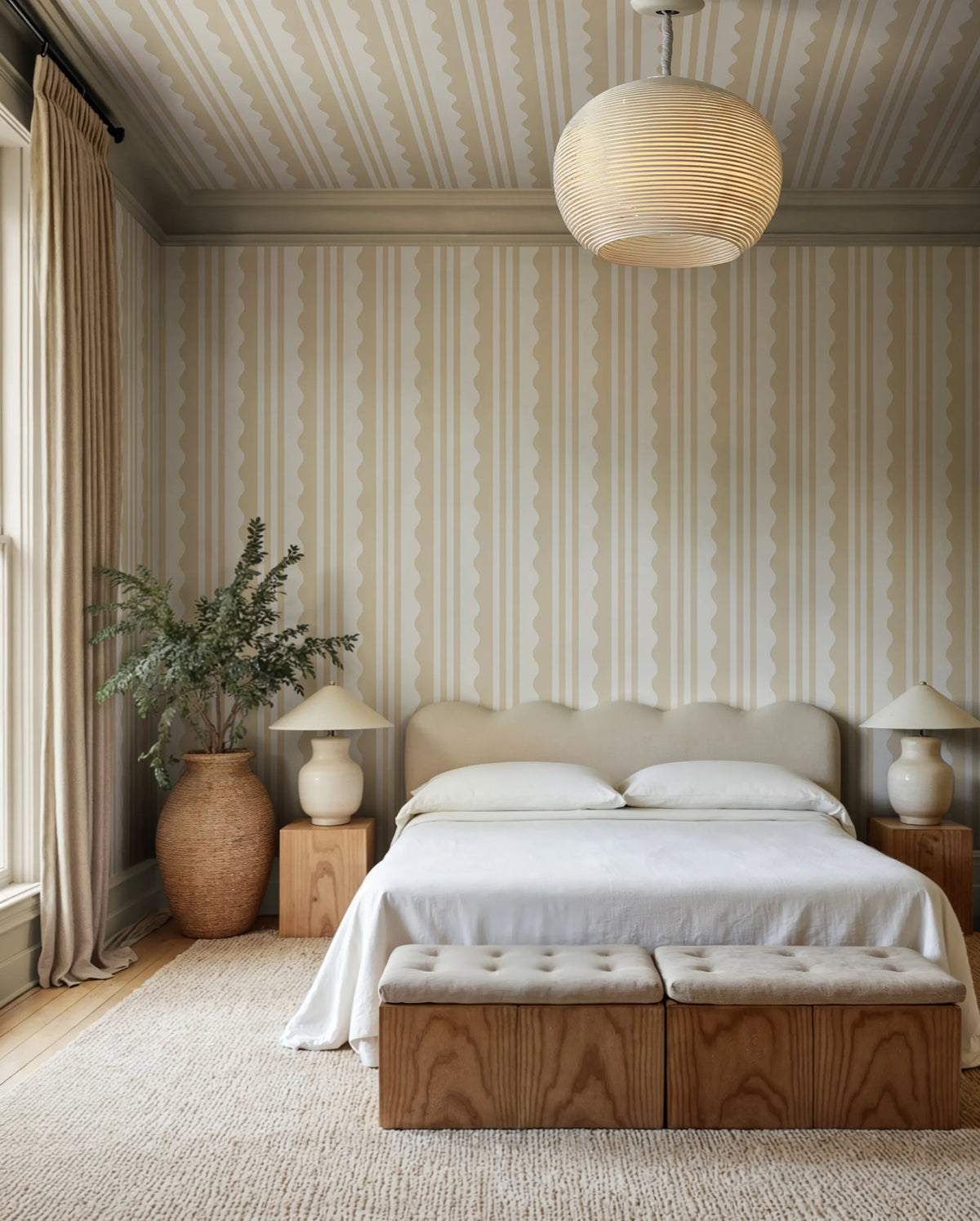 Wavy Stripe, Beige Mural Wallpaper - room preview 02