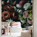 Bouquet in Bloom, Dark Mural Wallpaper - room preview 02