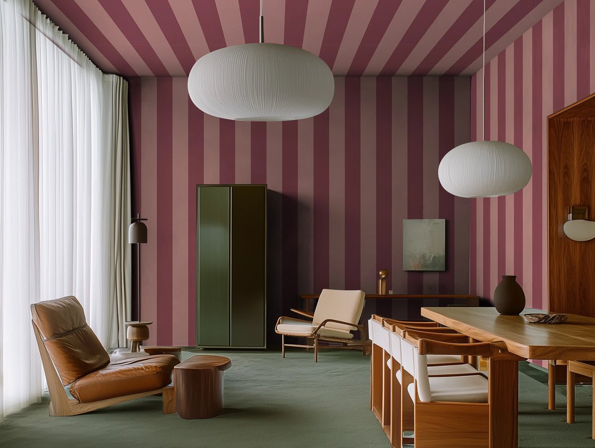 Bold Stripes, Burgundy Mural Wallpaper - room preview 02
