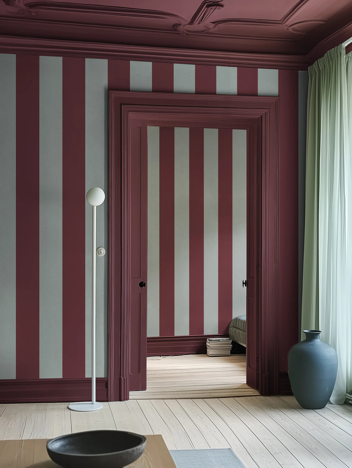 Bold Stripes, Blue Mural Wallpaper - room preview 02