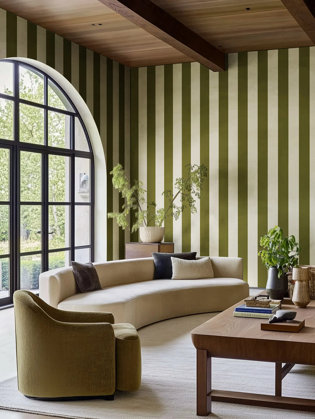Bold Stripes, Green Mural Wallpaper - room preview 02