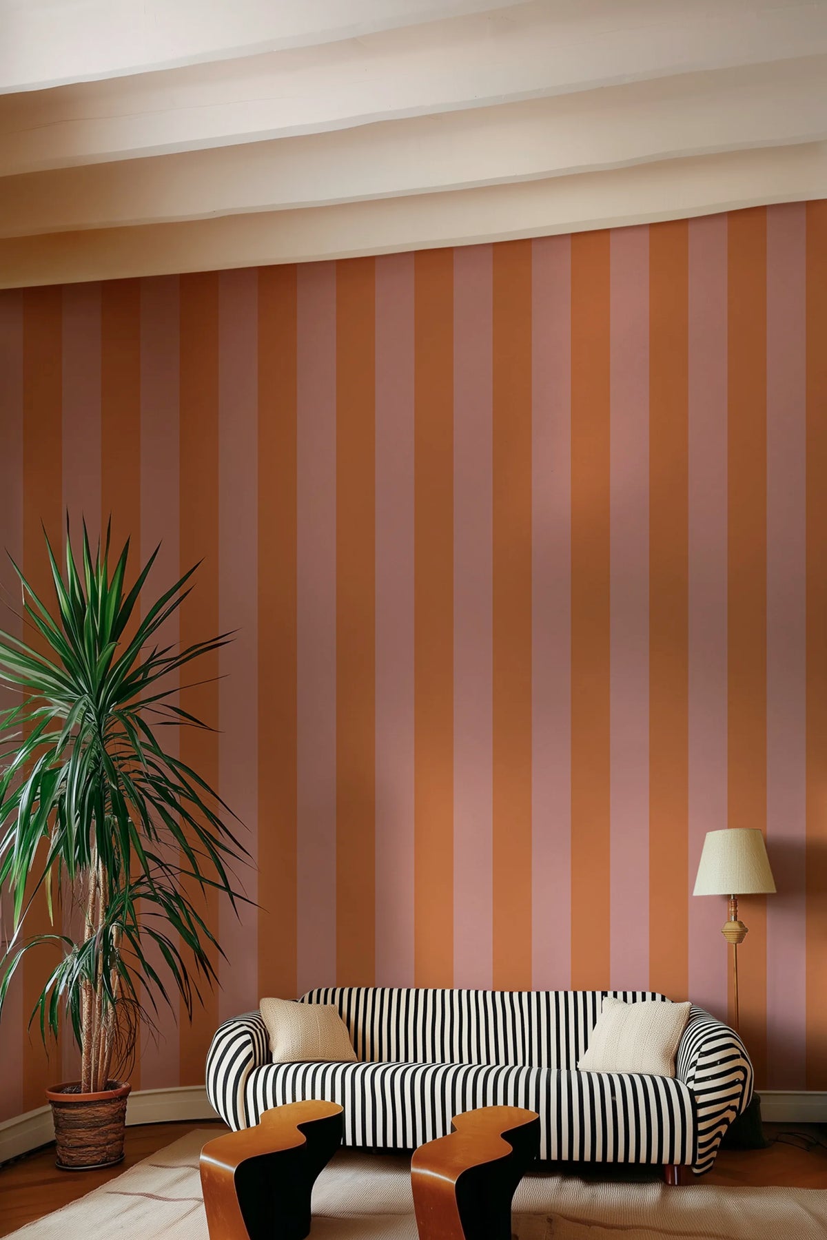 Bold Stripes, Orange Mural Wallpaper - room preview 02