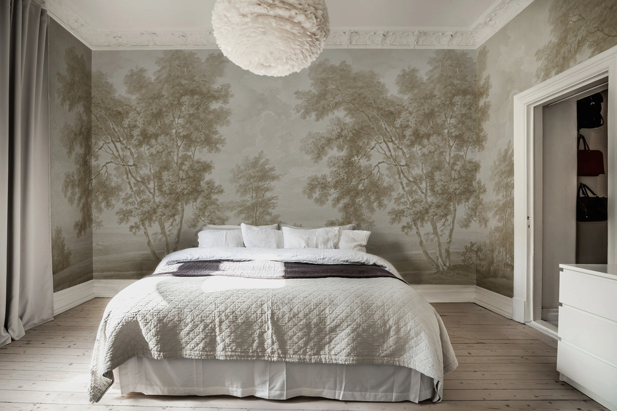 Tree on the Hill, Beige Mural Wallpaper - room preview 02