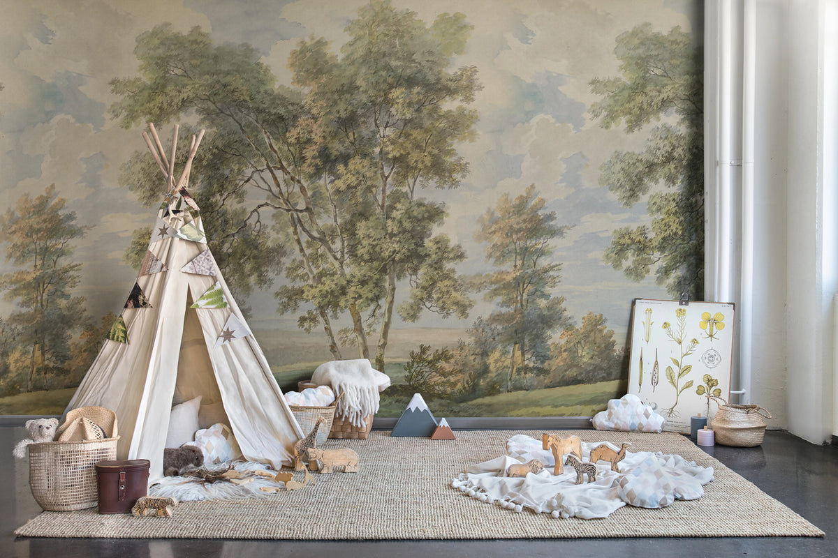 Tree on the Hill, Vintage Mural Wallpaper - room preview 02