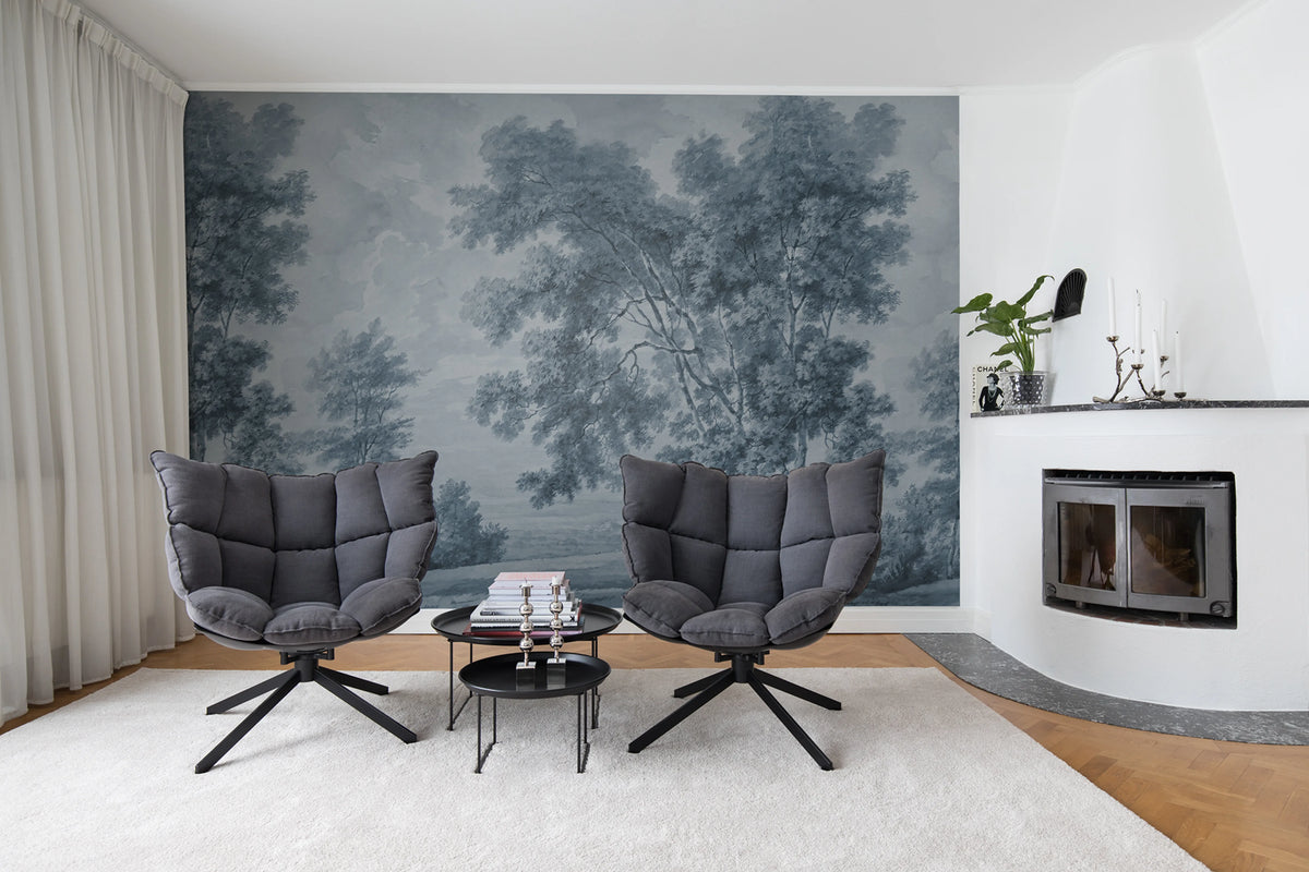 Tree on the Hill, Blue Mural Wallpaper - room preview 02