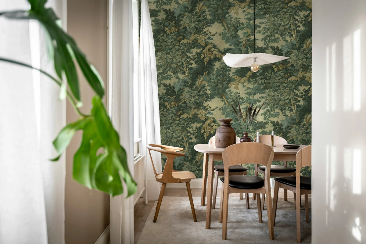 Woodland Birds, Green Mural Wallpaper - room preview 02