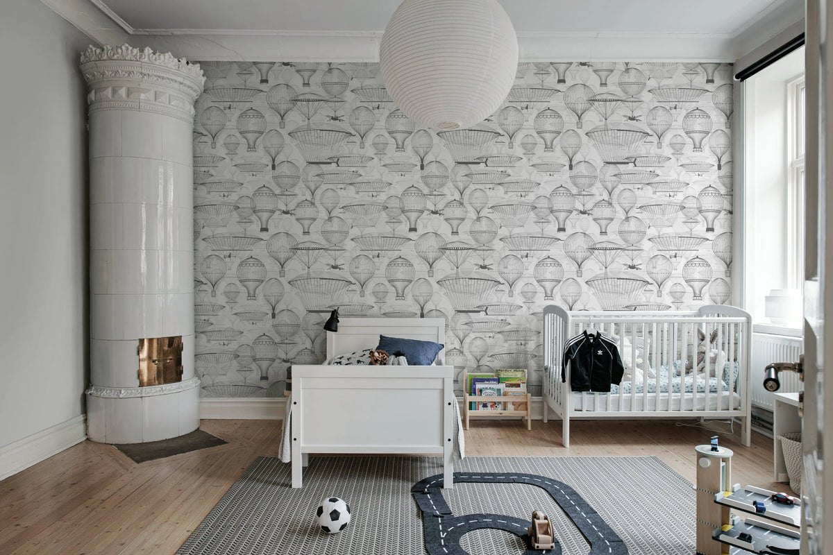 Bon Voyage, Black & White Mural Wallpaper - room preview 02