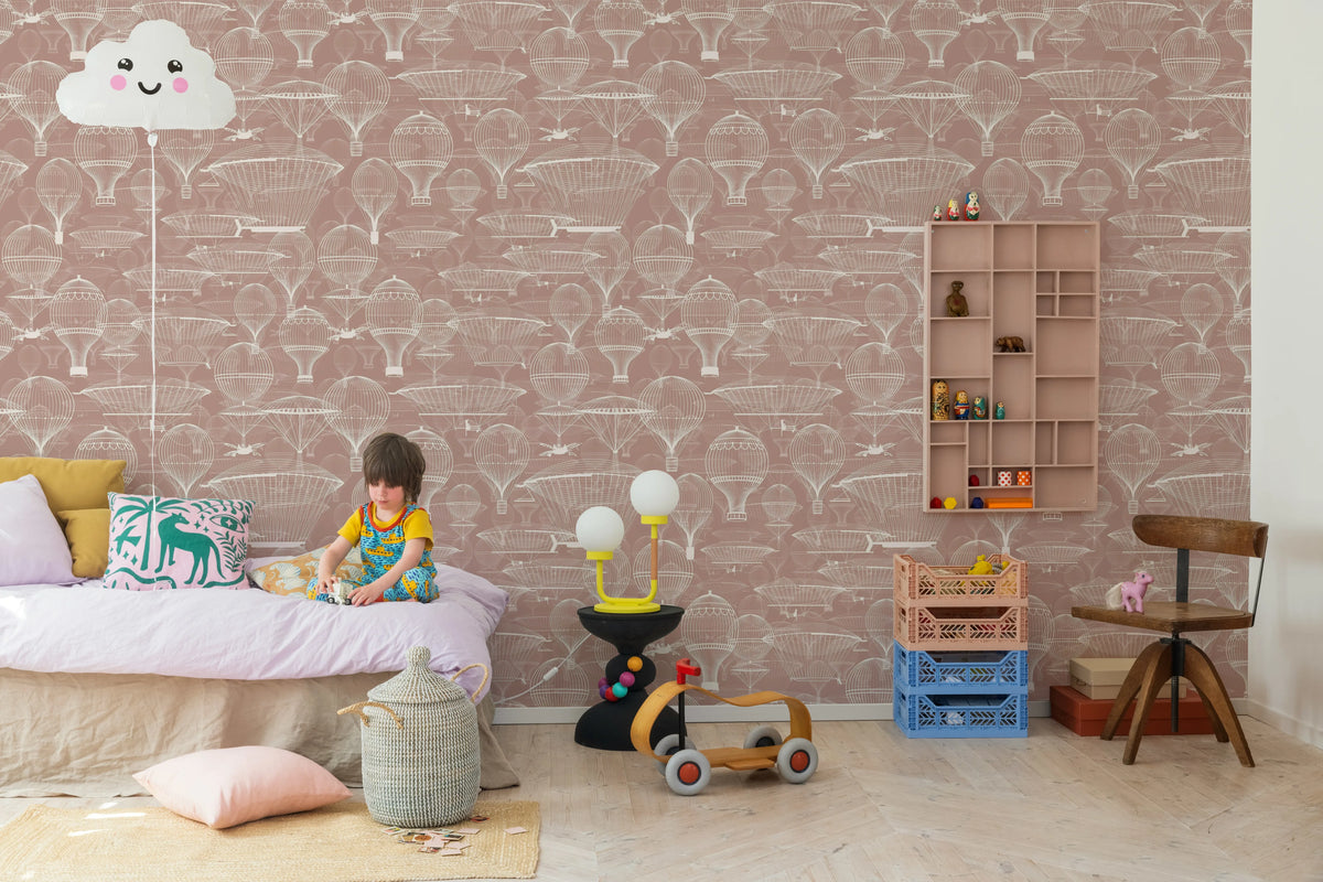 Bon Voyage, Pink Mural Wallpaper - room preview 02