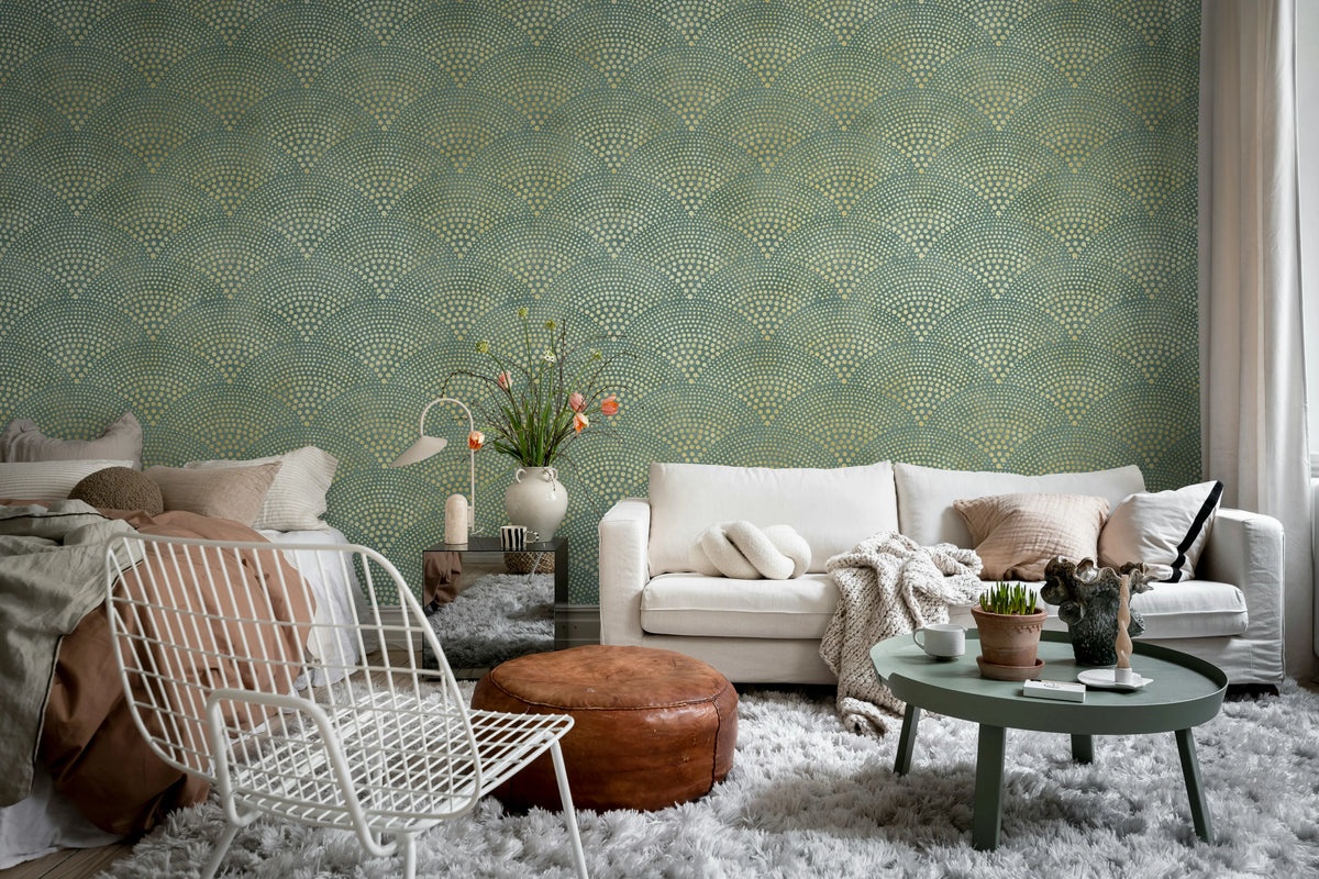 Shimmer Fan, Green Mural Wallpaper - room preview 02