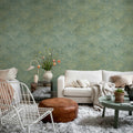 Shimmer Fan, Green Mural Wallpaper - room preview 02