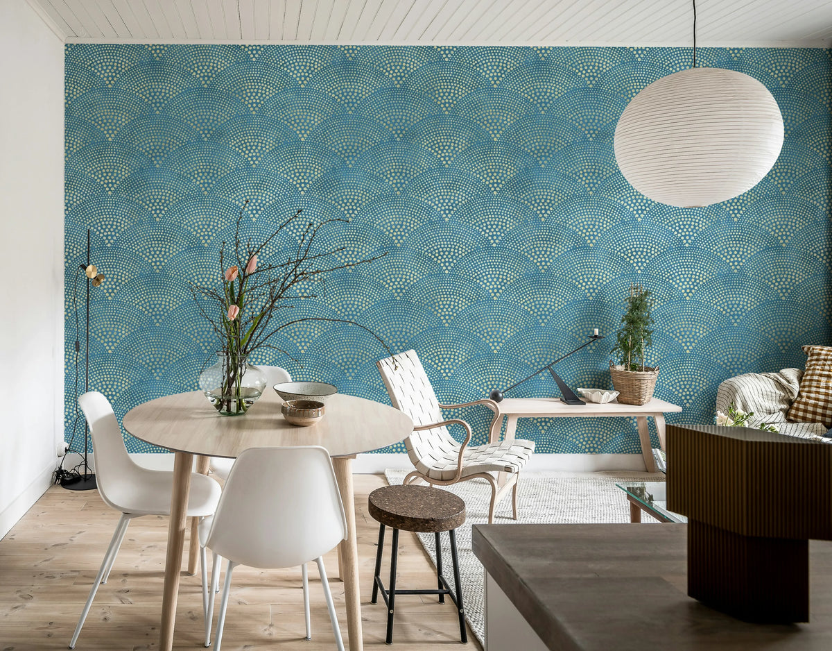 Shimmer Fan, Blue Mural Wallpaper - room preview 02