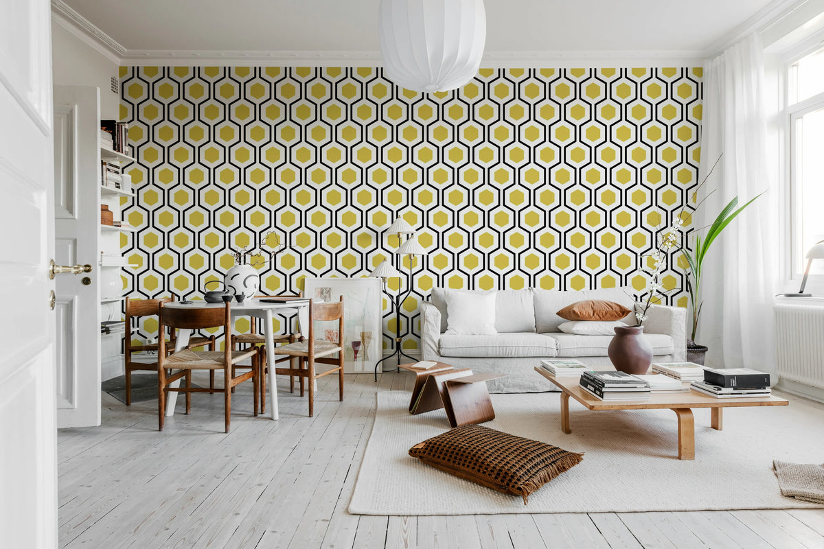 Bold Hexagon, Yellow Mural Wallpaper - room preview 02