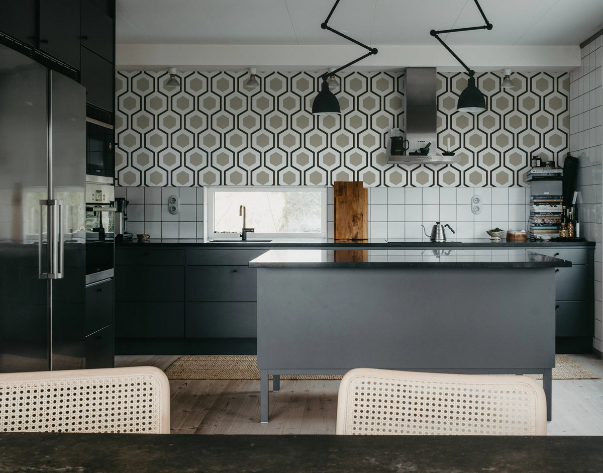 Bold Hexagon, Gray Mural Wallpaper - room preview 02