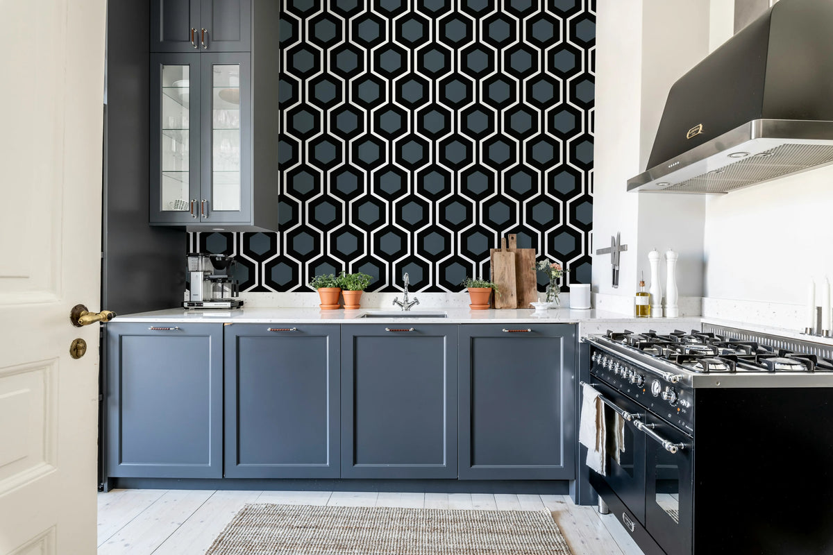 Bold Hexagon, Blue Mural Wallpaper - room preview 02