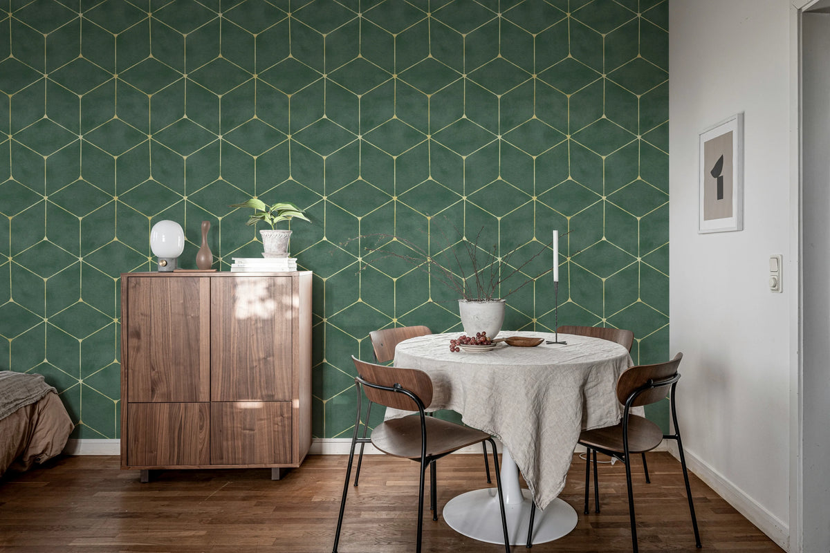 Hexaeder, Green Mural Wallpaper - room preview 02