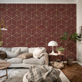 Hexaeder, Burgundy Mural Wallpaper - room preview 02