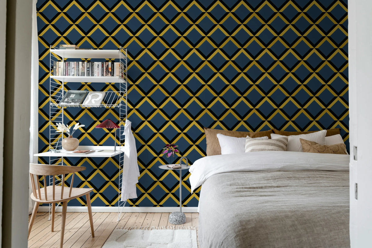 Lattice, Dark Blue Mural Wallpaper - room preview 02