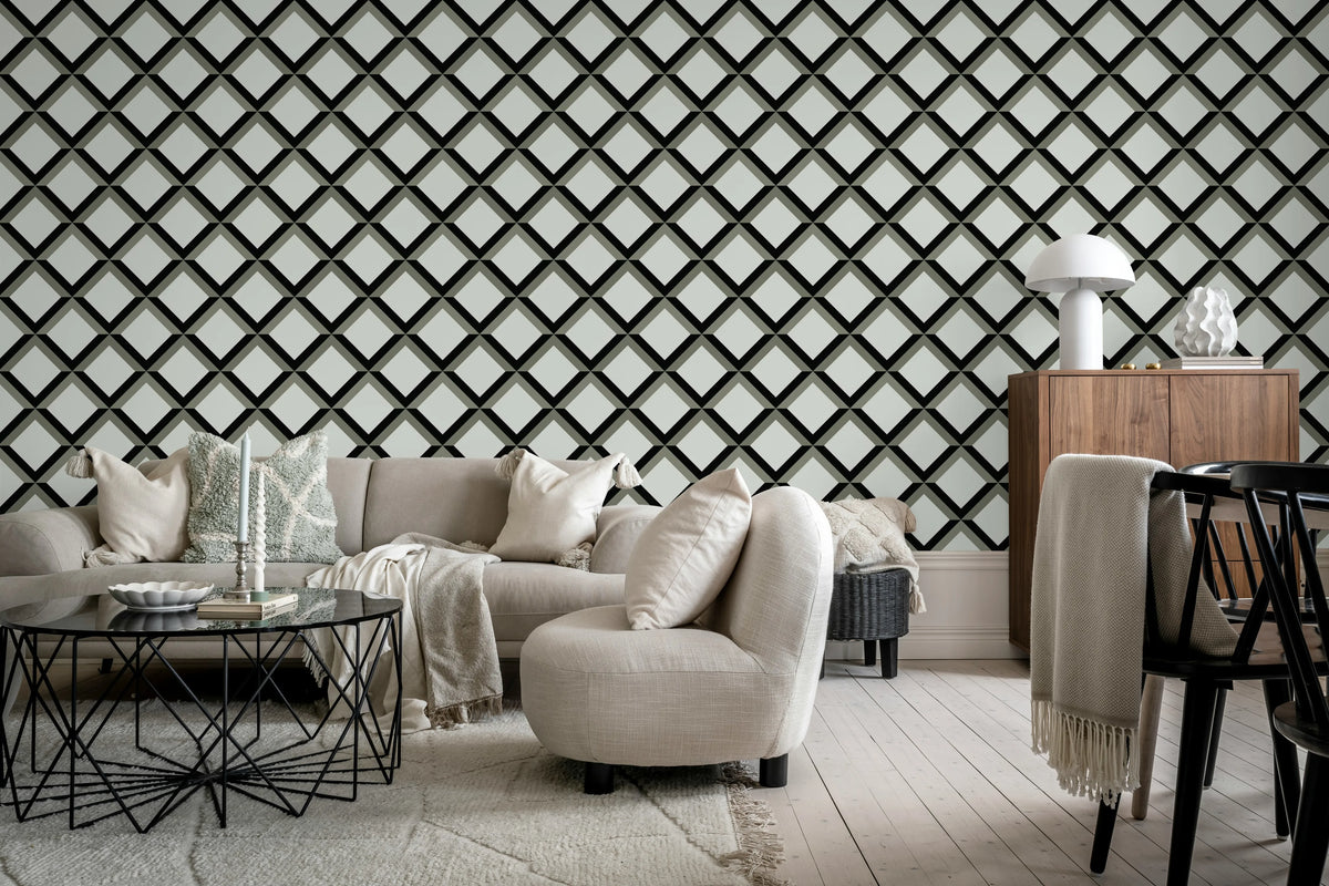 Lattice, Gray Mural Wallpaper - room preview 02