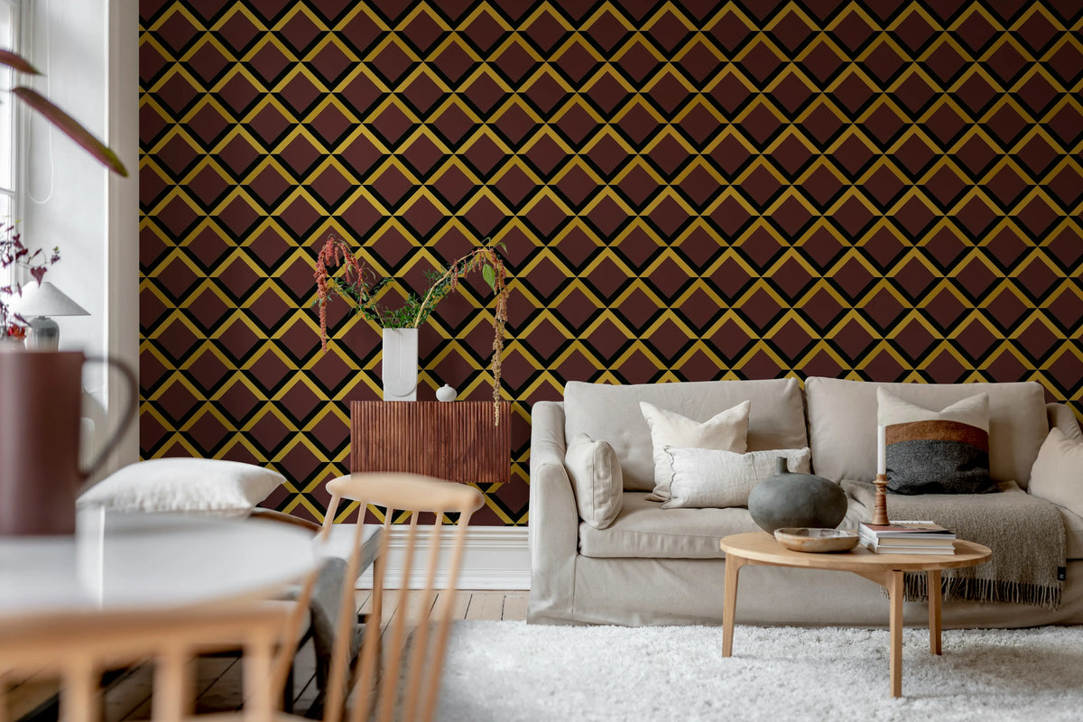 Lattice, Burgundy Mural Wallpaper - room preview 02