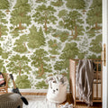 Woodland Toile, Light Green Mural Wallpaper - room preview 02