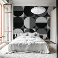 Circle Grid, Black & White Mural Wallpaper - room preview 02