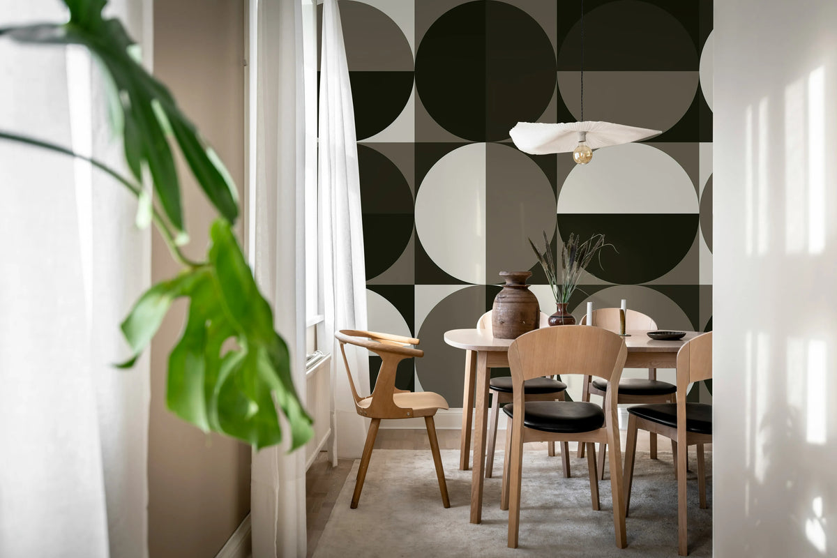 Circle Grid, Brown Mural Wallpaper - room preview 02