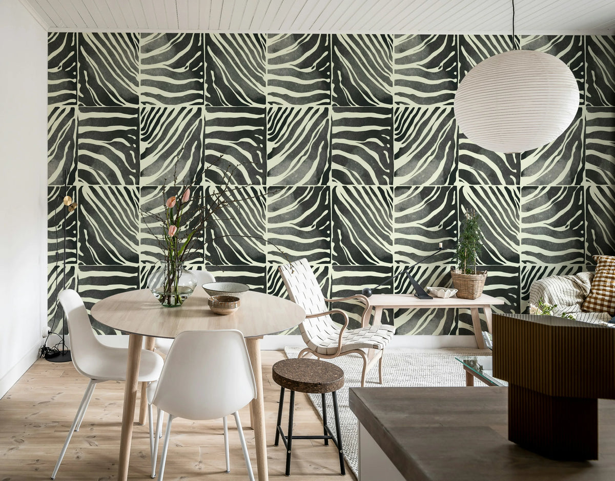 Savanna Stripe, Black & White Mural Wallpaper - room preview 02