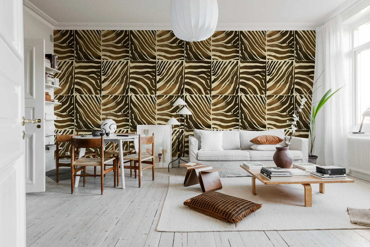 Savanna Stripe, Brown Mural Wallpaper - room preview 02