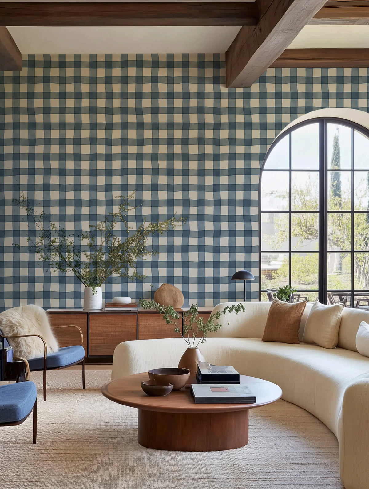Gingham, Blue Mural Wallpaper - room preview 02