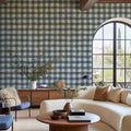 Gingham, Blue Mural Wallpaper - room preview 02