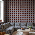 Gingham, Burgundy Mural Wallpaper - room preview 02