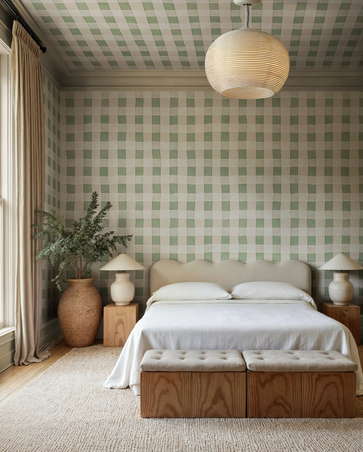 Gingham, Light Green Mural Wallpaper - room preview 02