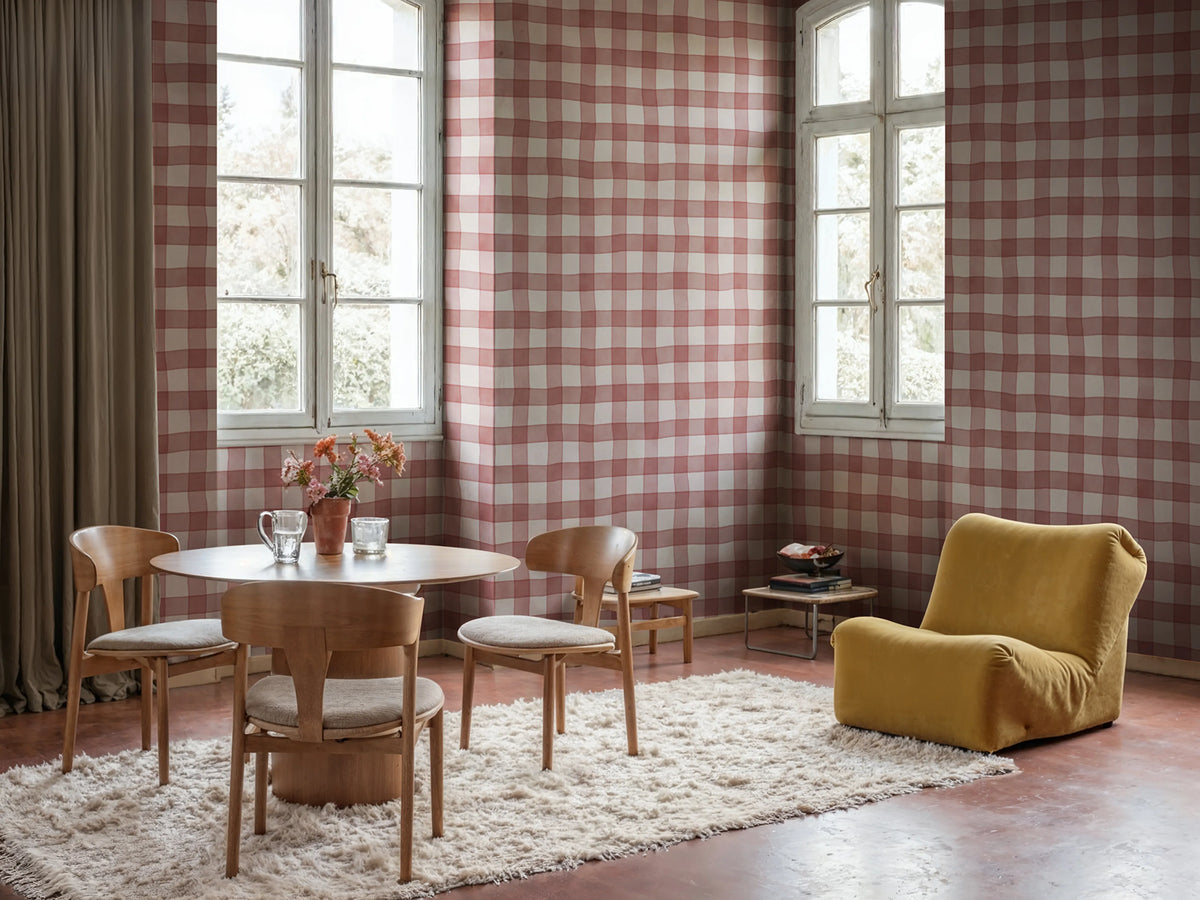 Gingham, Red Mural Wallpaper - room preview 02