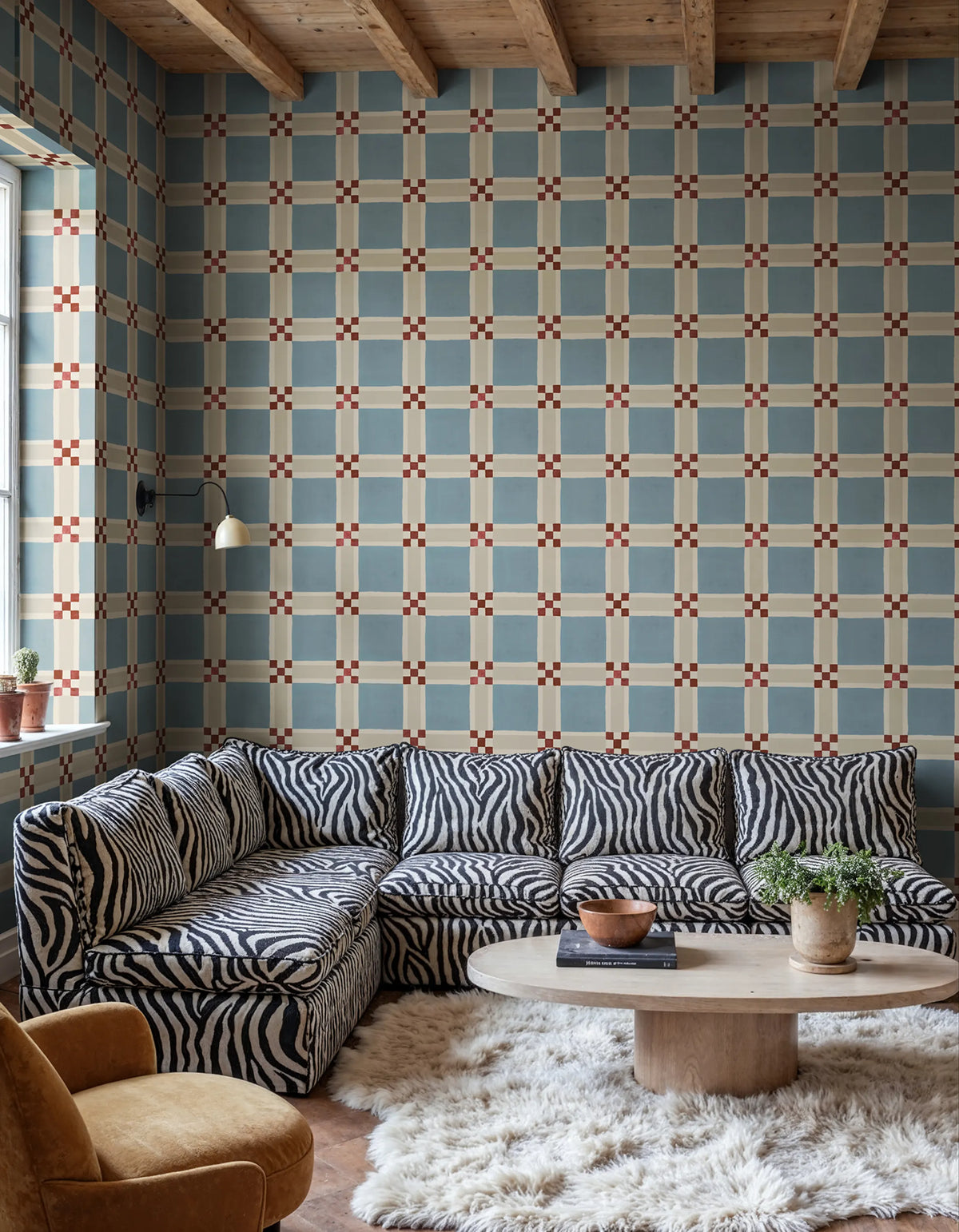 Bold Grid, Light Blue Mural Wallpaper - room preview 02
