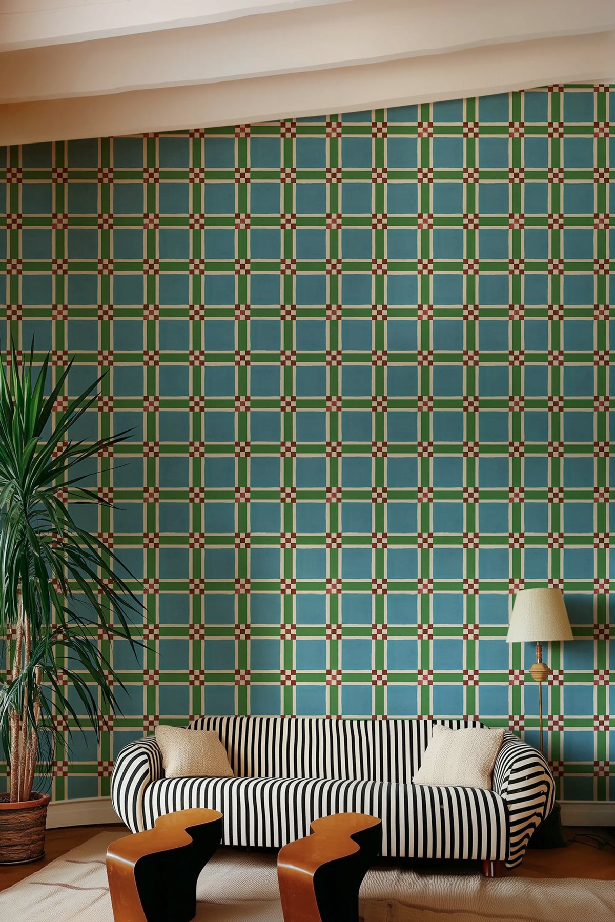 Bold Grid, Green Mural Wallpaper - room preview 02