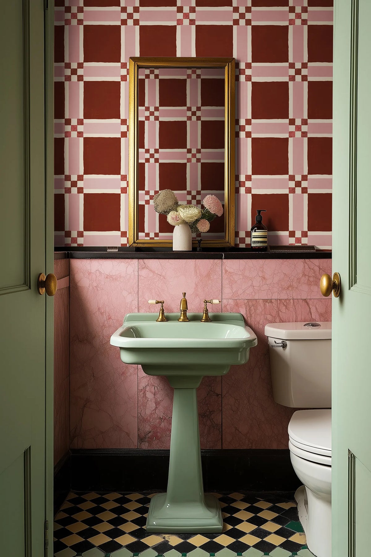 Bold Grid, Burgundy Mural Wallpaper - room preview 02