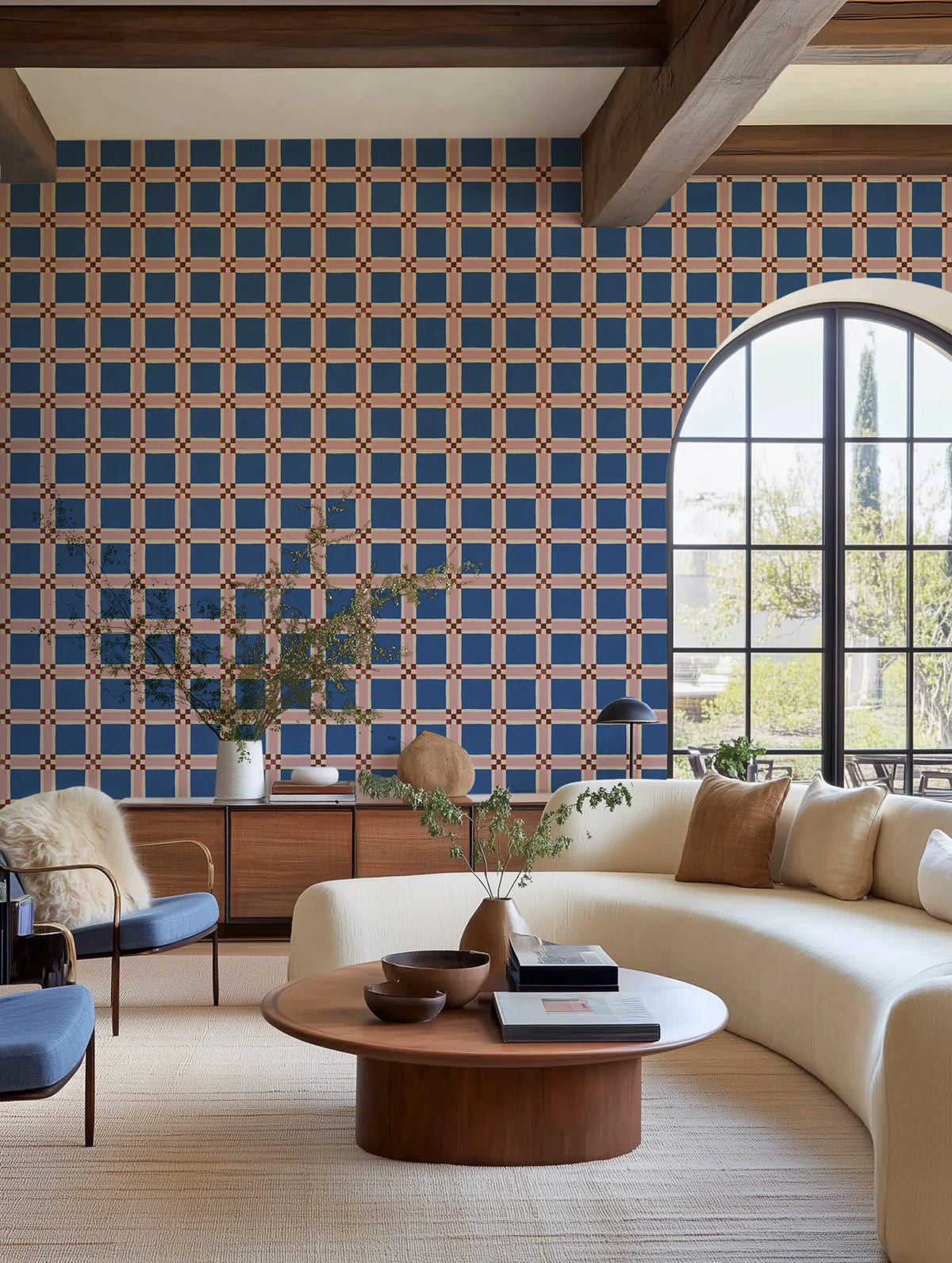 Bold Grid, Blue Mural Wallpaper - room preview 02