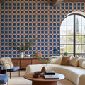 Bold Grid, Blue Mural Wallpaper - room preview 02