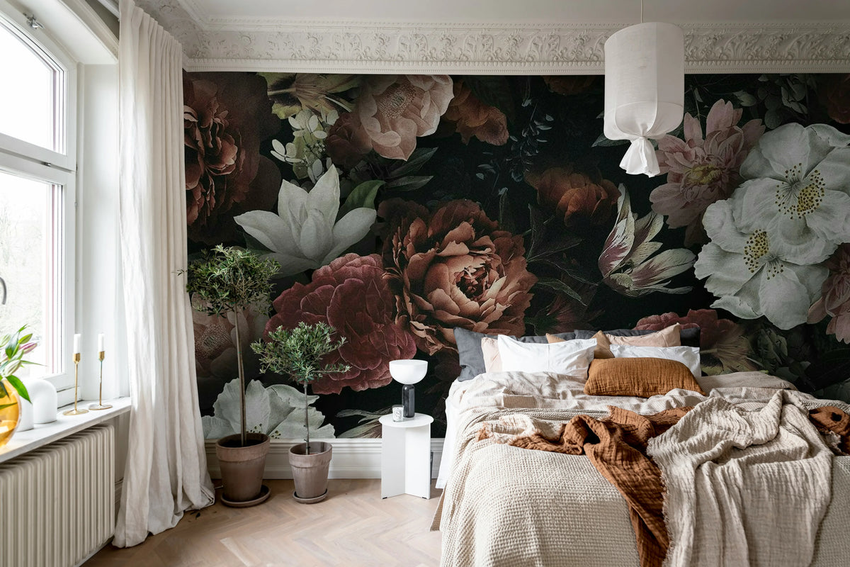 Blooming Bouquet, Dark Mural Wallpaper - room preview 02