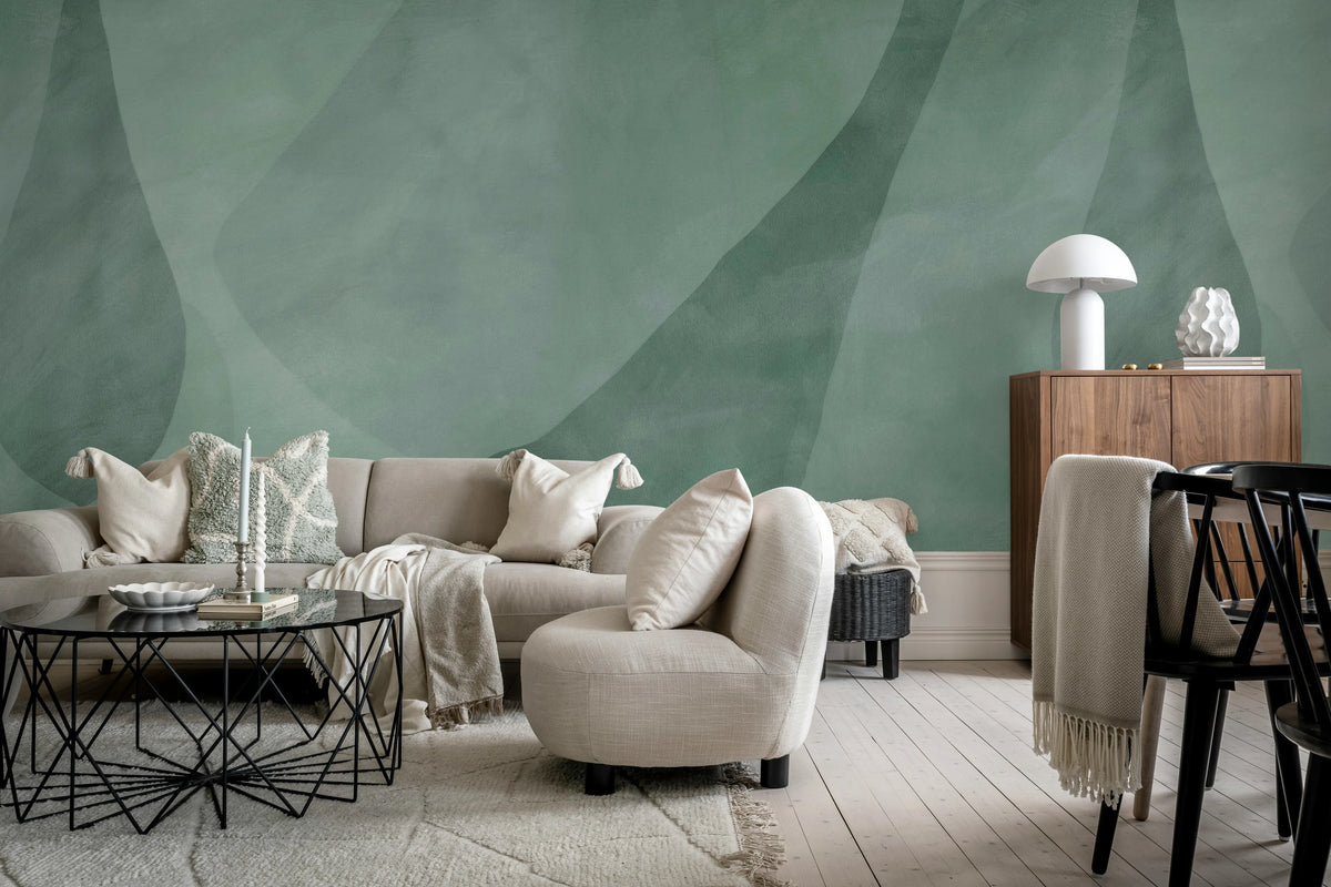 Shapes in Motion, Green Mural Wallpaper - room preview 02