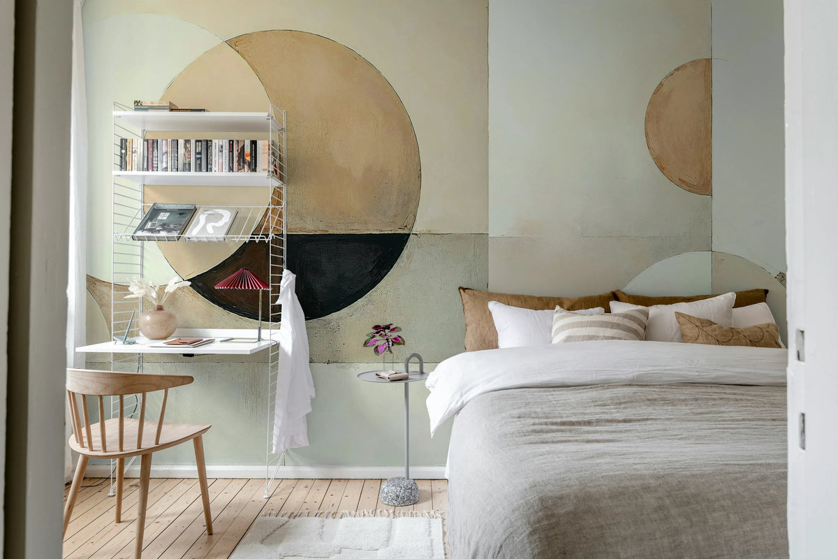 Circles, Beige Mural Wallpaper - room preview 02