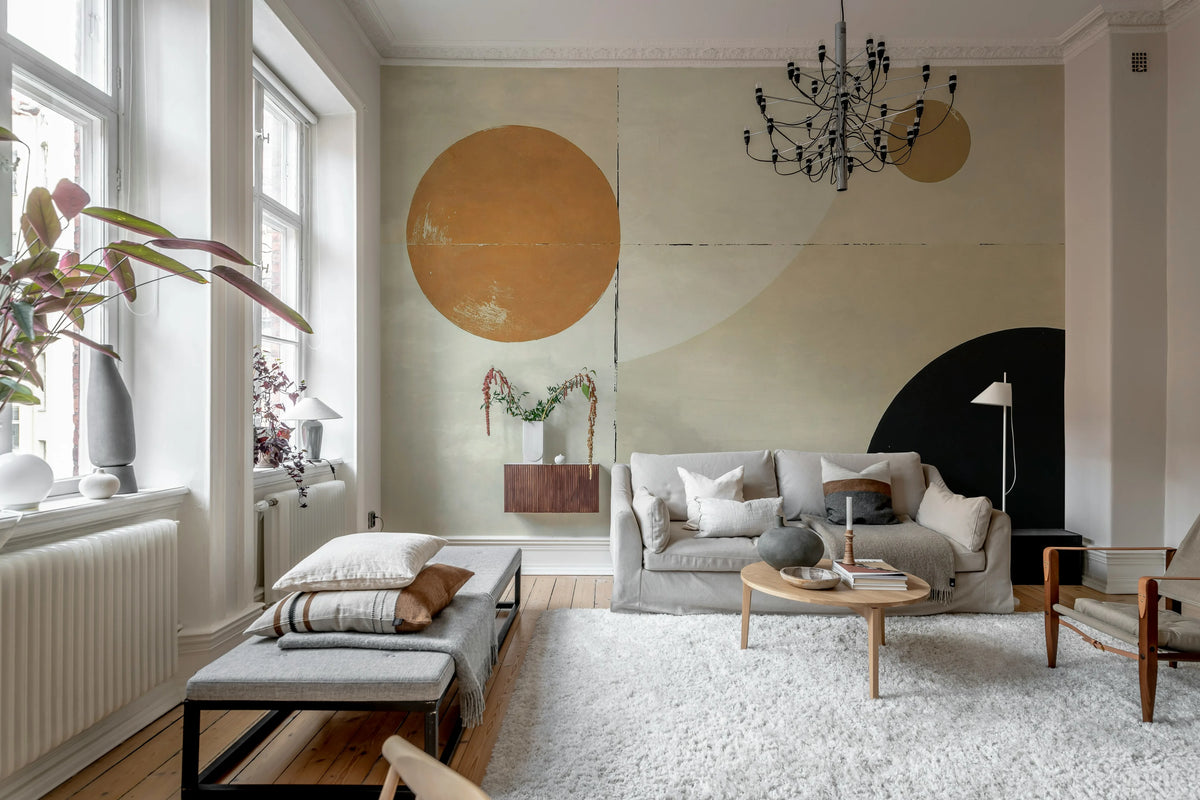 Blocks and Circles, Beige Mural Wallpaper - room preview 02